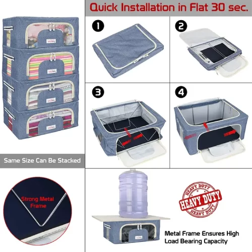 Multipurpose Storage Box Closet Organizers 44L Denim