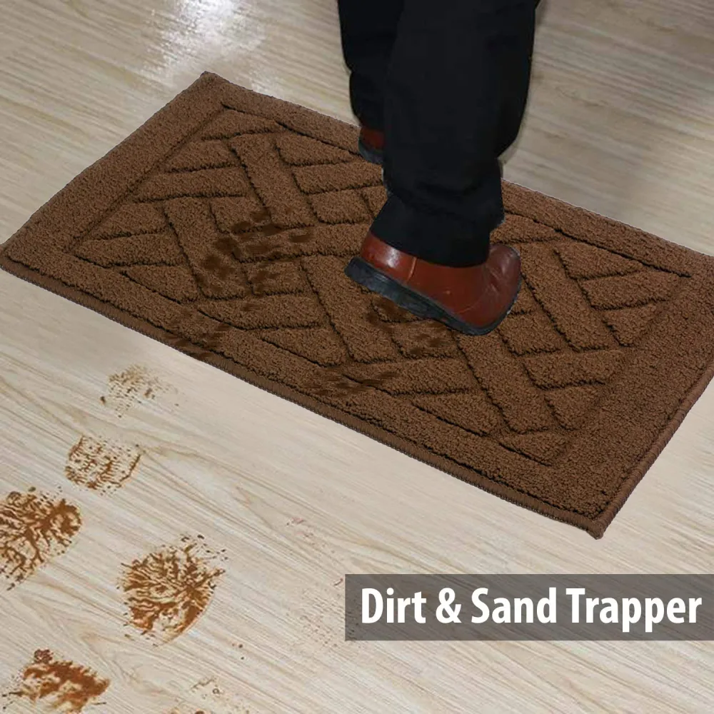 HOKIPO®Front Door Inside and Outside Dirt Trapper Mat Polypropylene Fiber Anti-Slip Rubber Back Machine Washable Mat, Rectangular - 45 x 70 cm (BROWN)