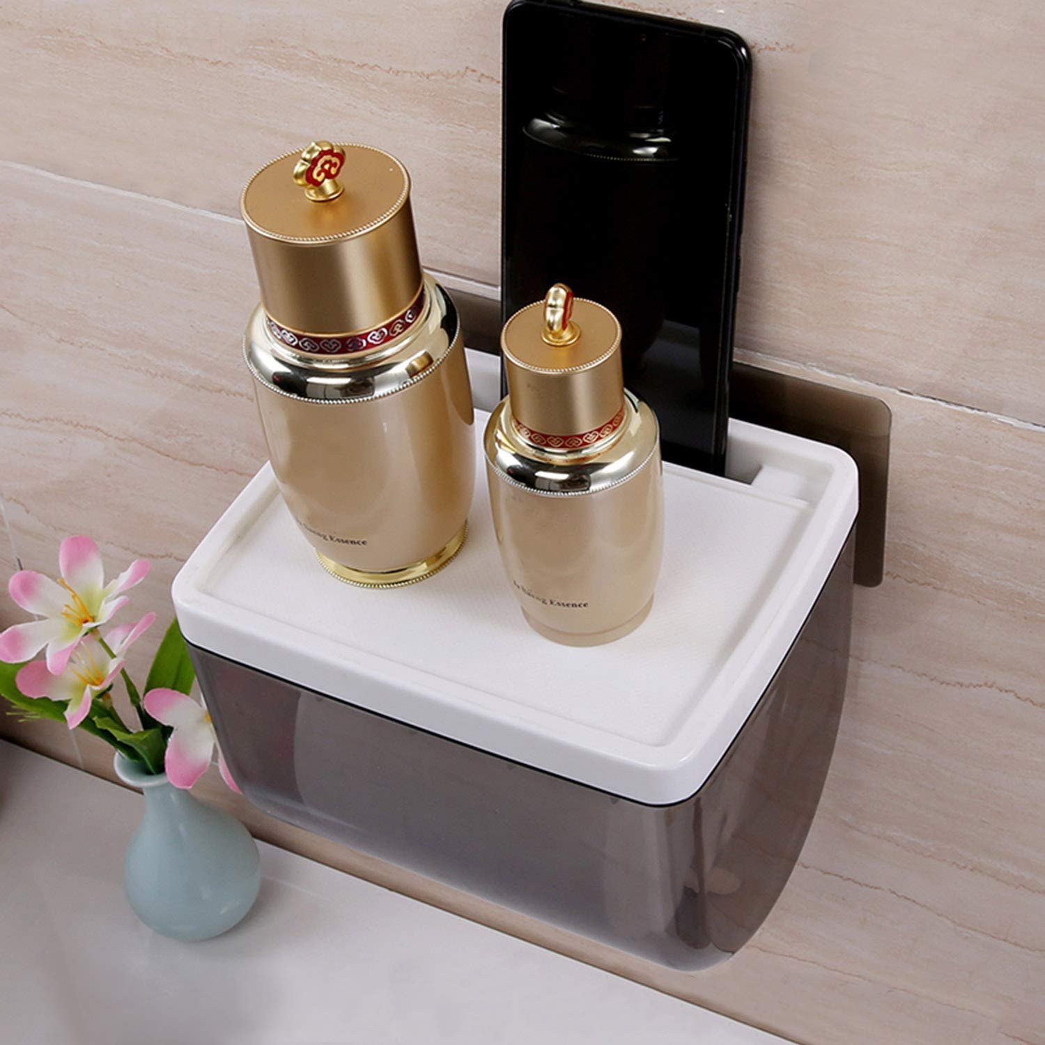 HOKIPO Magic Sticker Series Toilet Paper Holder in Bathroom - 100% Waterproof and with Mobile Stand