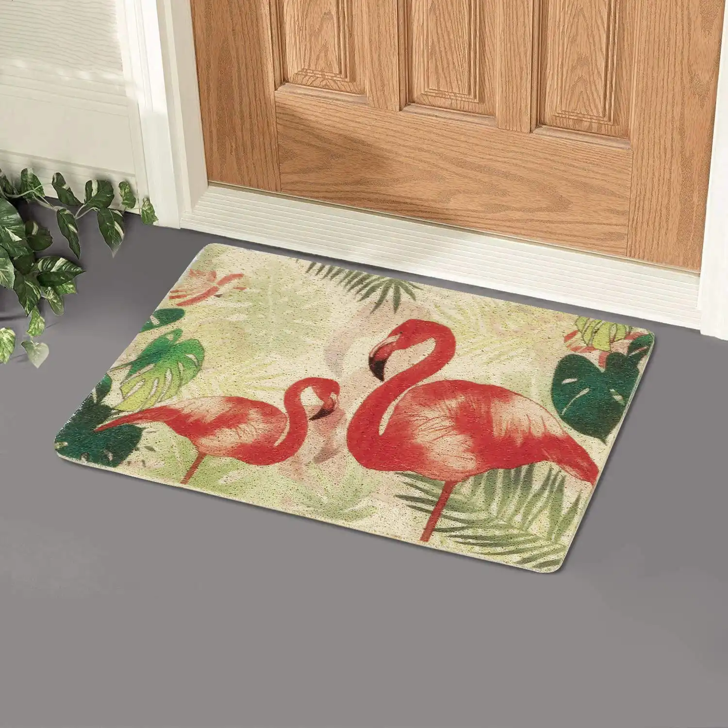 Antislip Rubber Back Dirt Trapper Inside Outside Doormats for Home Entrance Welcome Mats - Flamingo (Multicolour, Big Size - 50 x 70 cm)