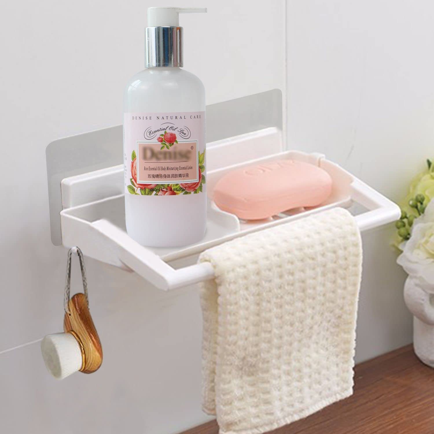 Magic Sticker Series Multifunctional Painted Self Adhesive Bathroom Shelves Storage Tray - New Soap Dish with Towel Rod Napkin Holder
