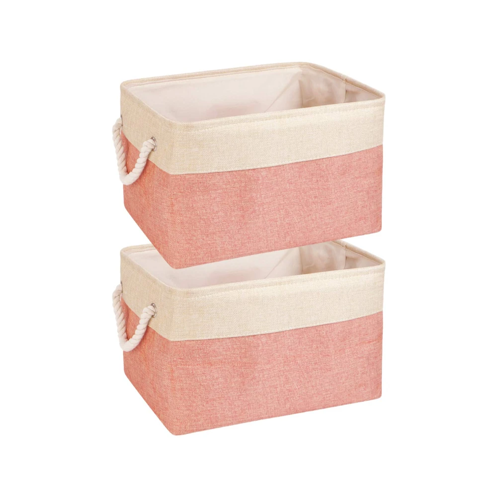 HomeStorie Cotton Eco-Friendly Foldable Clothes Storage Basket Bin Organizer (Orange, Large) - Set of 2