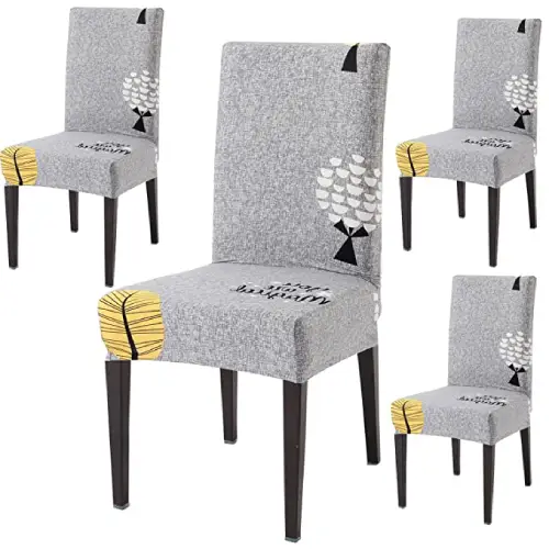 HOKIPO Stretchable Dining Chair Covers Set of Washable Slip Covers - Grey, Tree