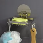 Magic Sticker Series Stainless Steel Self Adhesive Soap Holder Stand with Hanging Hooks and Napkin Holder Bar
