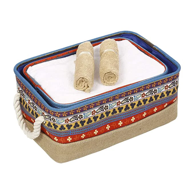 Eco-Friendly Jute Storage Basket Bins Organizer, Set of 2 (Multi-color)