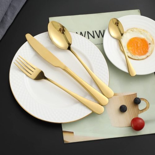 Gold Cutlery Set of 20 Pcs Stainless Steel Flatware Set, Mirror Finish with Gift Box