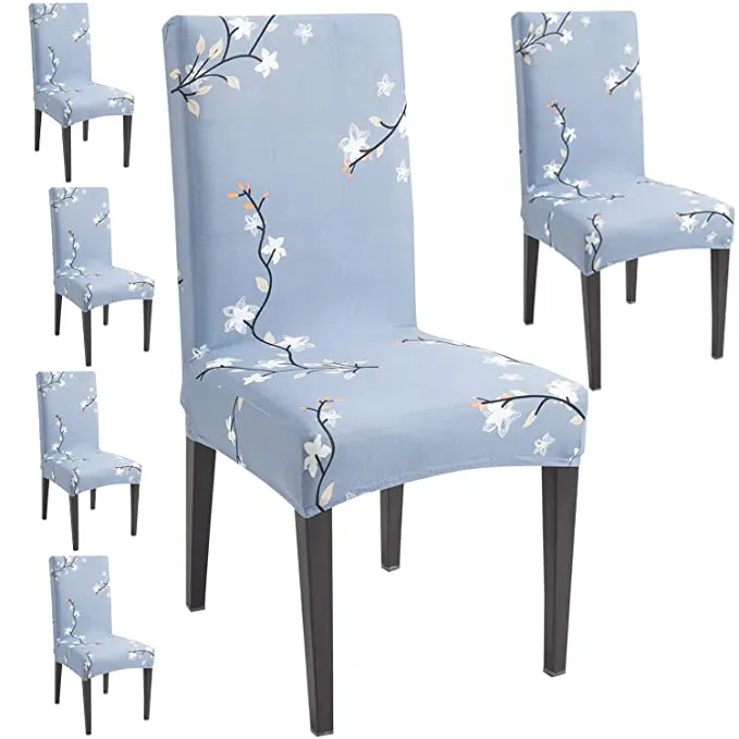 HOKIPO Stretchable Dining Chair Covers Set of Washable Slip Covers - Sky Blue Floral