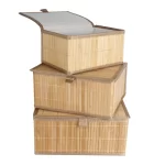 Premium Eco-Friendly Bamboo Rectangular Storage Boxes for Clothes (Natural Brown) - Set of 3