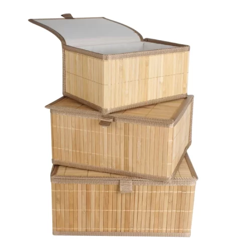 HomeStorie Eco-Friendly Bamboo Rectangular Storage Boxes for Clothes (Standard, Natural Brown) - Set of 3