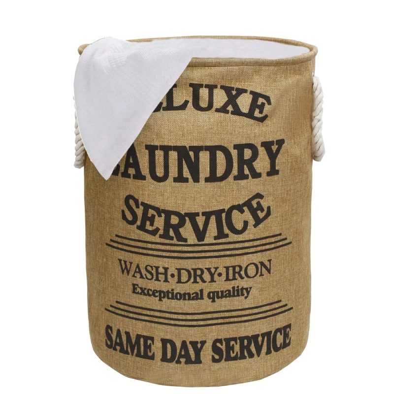 HomeStorie® Foldable Cloth Laundry Bag Hamper, Large 60 LTR - Jute, Brown