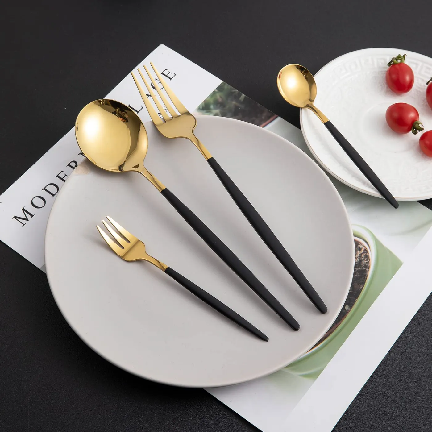 HOKIPO Gold Cutlery Set of 24 Pcs Stainless Steel Flatware Set, Mirror Finish with Gift Box