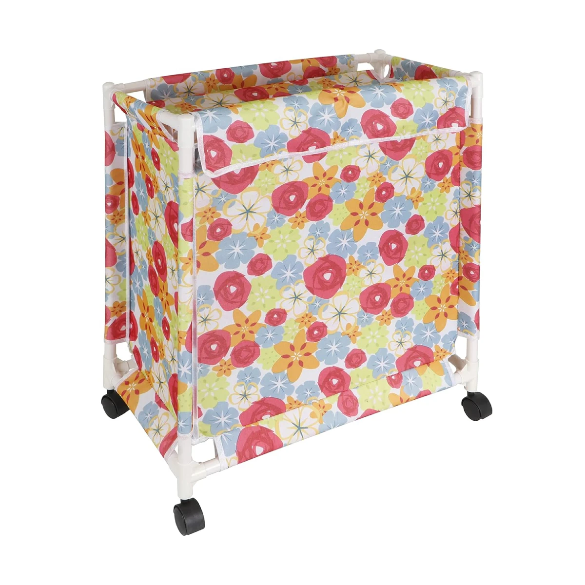 Oxford Fabric Laundry Basket With Wheels | Laundry Hamper with Lid Cover | Rolling Laundry Clothes Basket Trolley, 65x56x31 cm, Multicolor