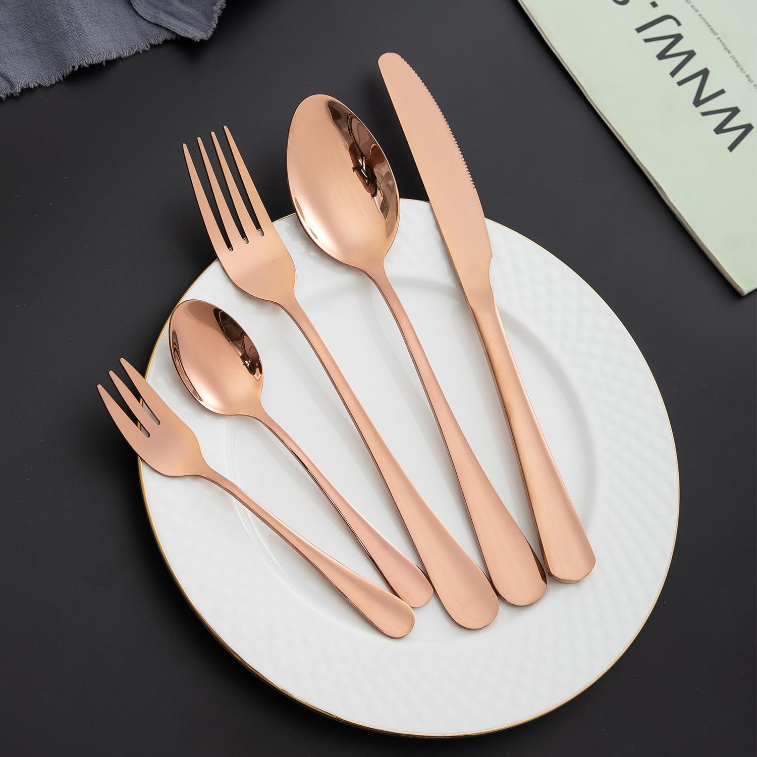 Rose Gold Cutlery Set of 30 Pcs Stainless Steel Flatware Set, Mirror Finish with Gift Box