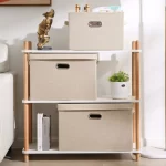Exclusive Multipurpose Storage Bins with Cover for Cupboard, Home and Office, Beige, Large, Pack of 2