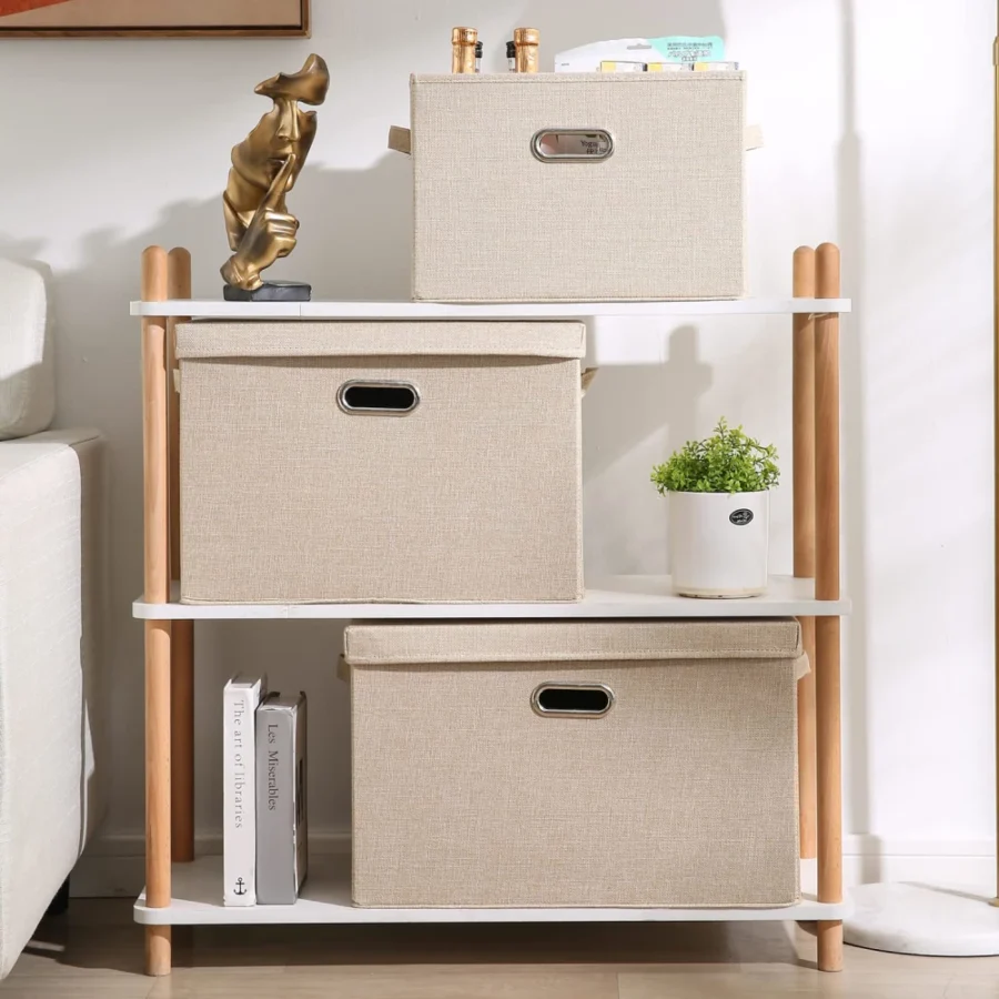 Exclusive Multipurpose Storage Bins with Cover for Cupboard, Home and Office, Beige, Large, Pack of 2 Exclusive Multipurpose Storage Bins with Cover for Cupboard, Home and Office, Beige, Large, Pack of 2