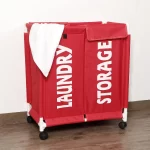 New Oxford Fabric Sorter Laundry Basket with Wheels | 2 Compartment Laundry Hamper with Lid Cover | Rolling Laundry Clothes Basket Trolley, 65x61x35 cm, Red New Oxford Fabric Sorter Laundry Basket with Wheels | 2 Compartment Laundry Hamper with Lid Cover | Rolling Laundry Clothes Basket Trolley, 65x61x35 cm, Red