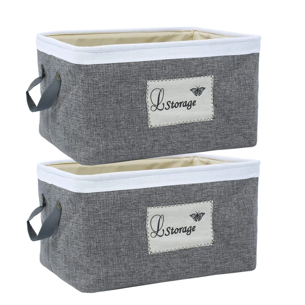 HS-BIN-GRY-Pack2 New Jute Eco-Friendly Foldable Storage Basket Bins Organizer (Large, Grey, Pack of 2)