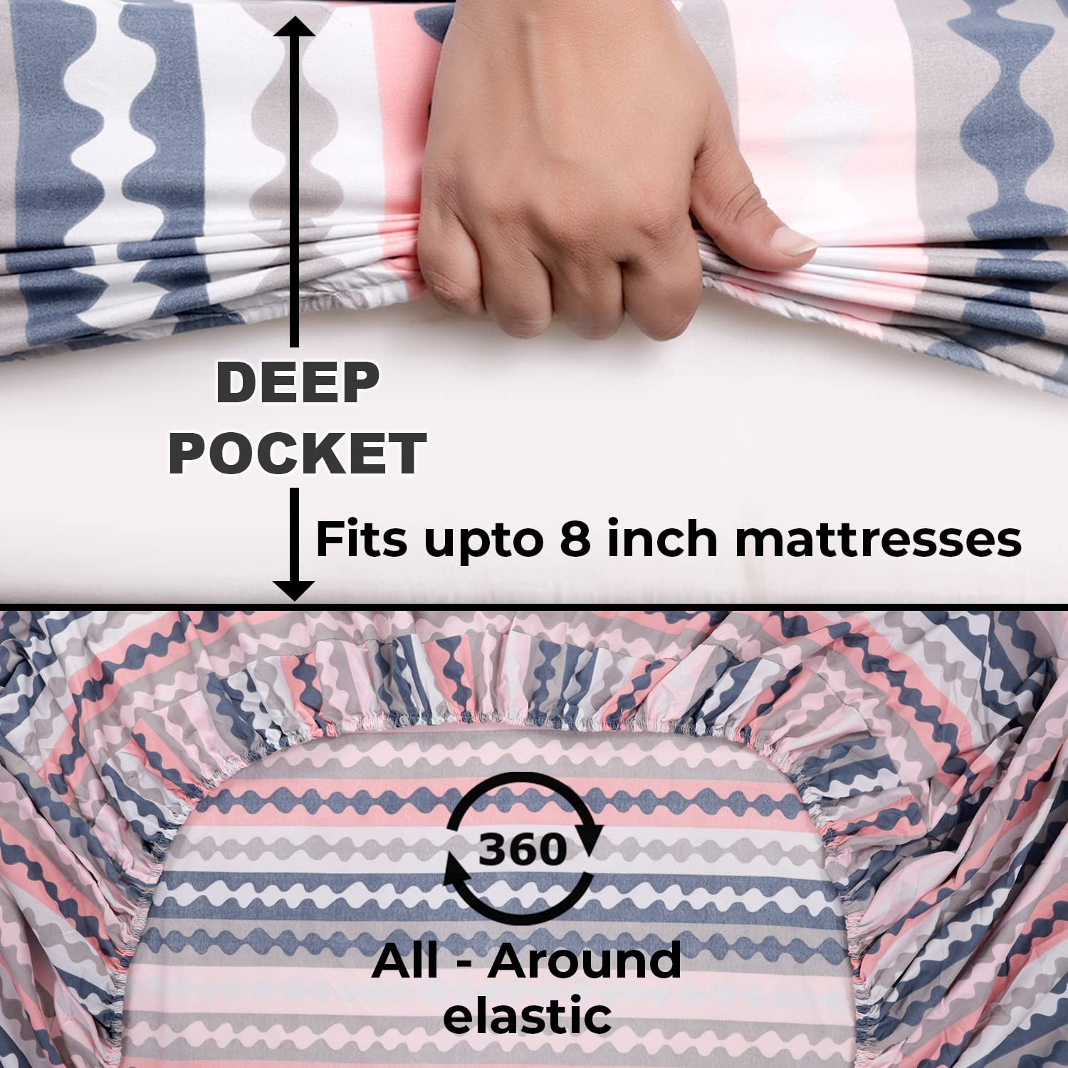 Premium Brushed Microfiber 135 GSM Fitted Bedsheets Queen Size - Spiral Stripes Aegean Blue | 78 x 60 inches | 2 Pillow Covers Included | Soft & Durable - Image 5