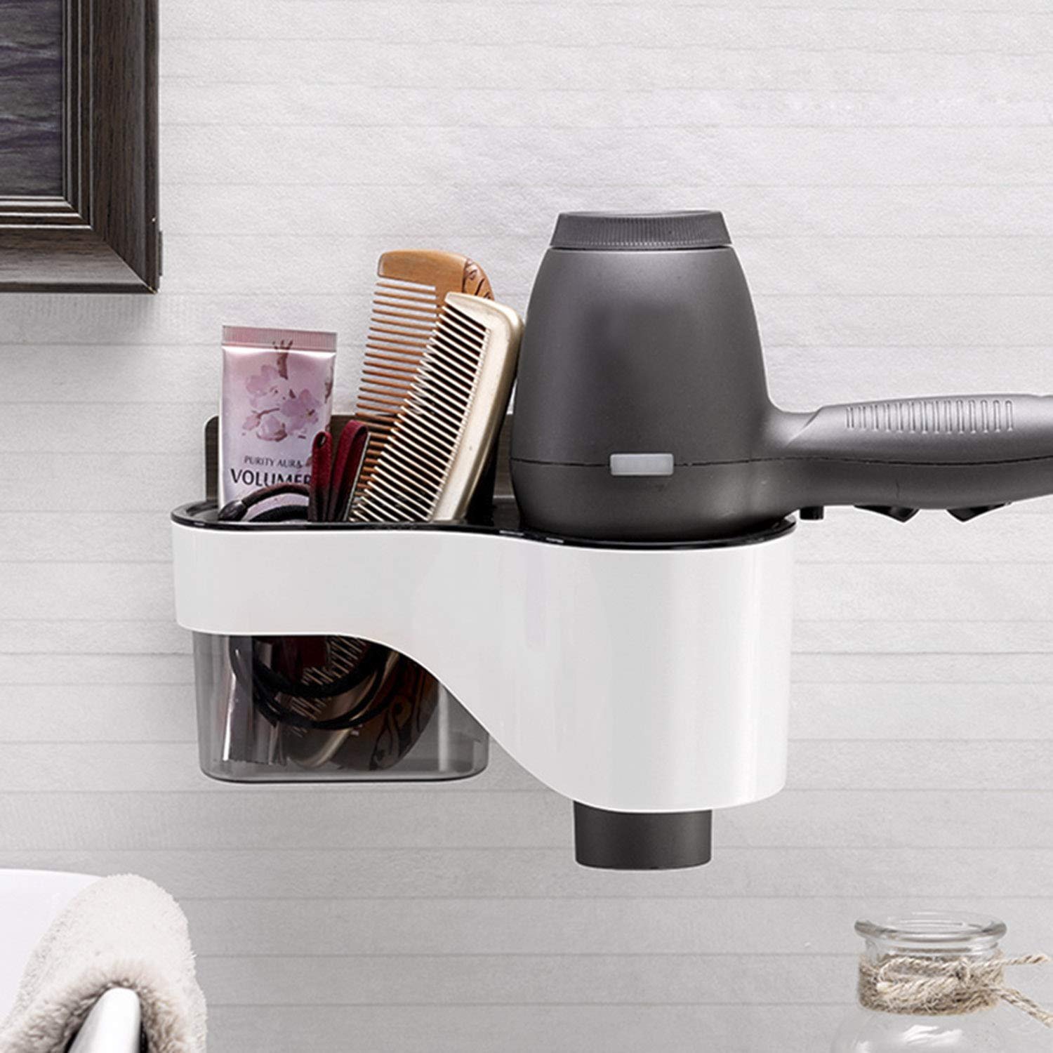 DIY Self-Adhesive Premium Durable Plastic Hair Dryer Stand (White / Black) - Magic Sticker Series
