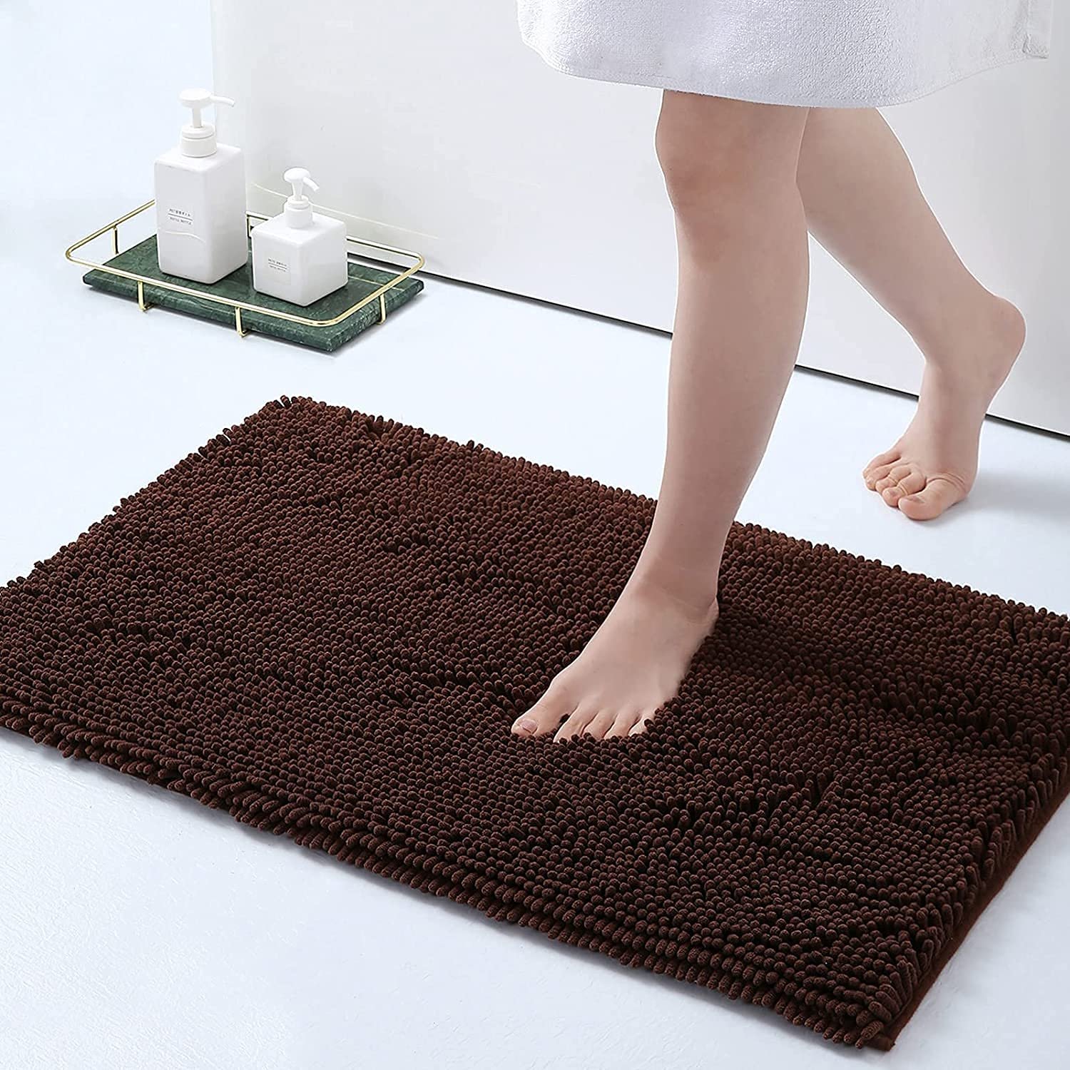 HK-BM-CH-45x60-BR1 Luxury Bath Rug, Extra Soft chenille microfiber and Absorbent Bathroom Mat 45x60 cm, Brown