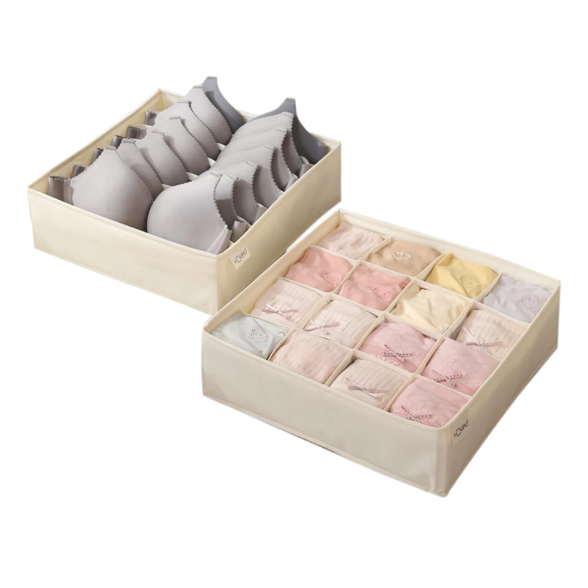 UG4-16-7-pic1 Premium Underwear Organizer - Storage Box for Drawers | Bra, Panty, Socks & Tie Lingerie Organizer for Wardrobe (Pack of 4, 16x16x7x7 Grids, Beige)