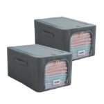 Premium 600D Oxford Fabric Wardrobe Storage Boxes – Grey, Pack of 2 | Foldable Clothes Organizer with Zipper & Handles