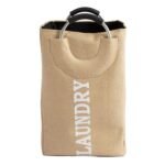 Collapsible Laundry Basket with Handles – 40 L Round Folding Clothes Hamper (Beige) - Cotton