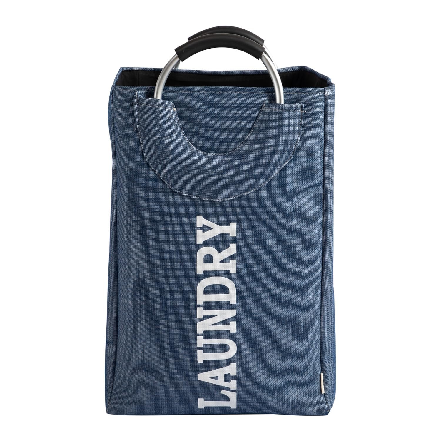 Collapsible Laundry Basket with Handles – 40 L Round Folding Clothes Hamper (Blue) - Cotton