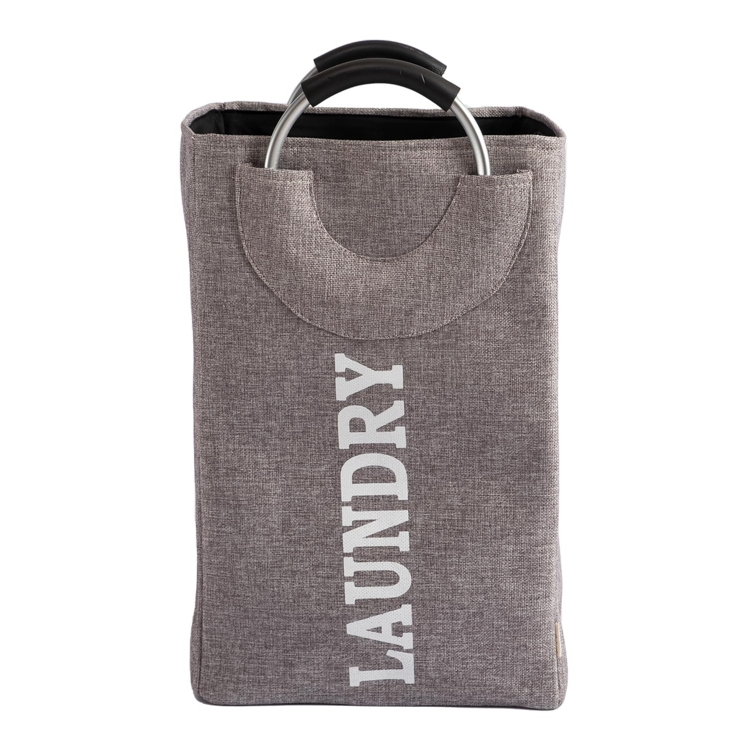 HK-LB-HDL-GRY1 Collapsible Laundry Basket with Handles – 40 L Round Folding Clothes Hamper (Grey) - Cotton