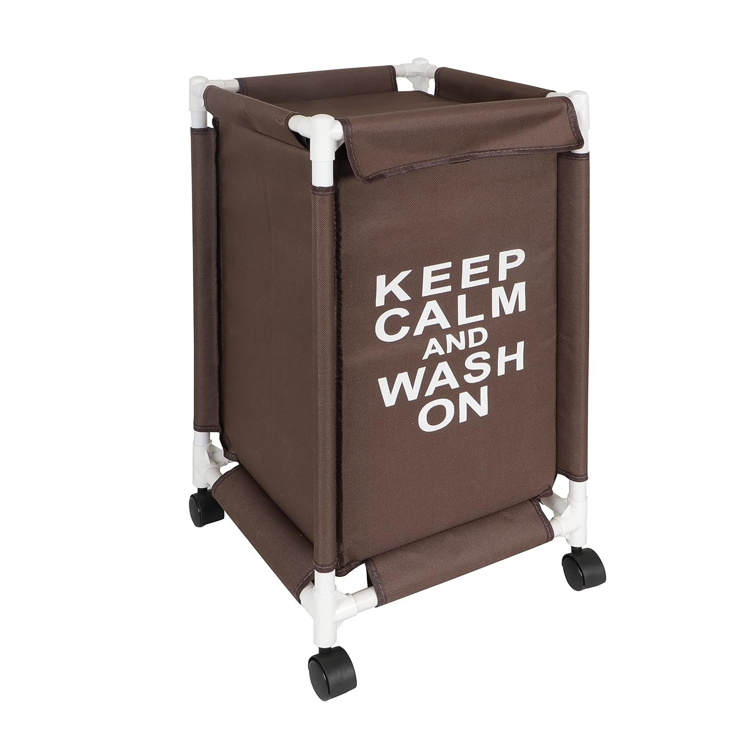 HK-LB-WHL-BRN1 New Laundry Basket With Wheels | Laundry Hamper with Lid Cover | Rolling Laundry Clothes Basket Trolley, 68x35x35 cm, Brown
