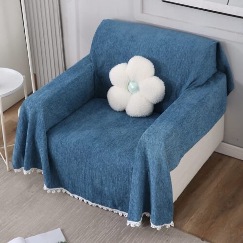 Premium 100% Chenille Full Sofa Slipcover – Blue, Soft & Thick Couch Protector, Machine Washable, Pet Friendly, Elegant Sofa Cover