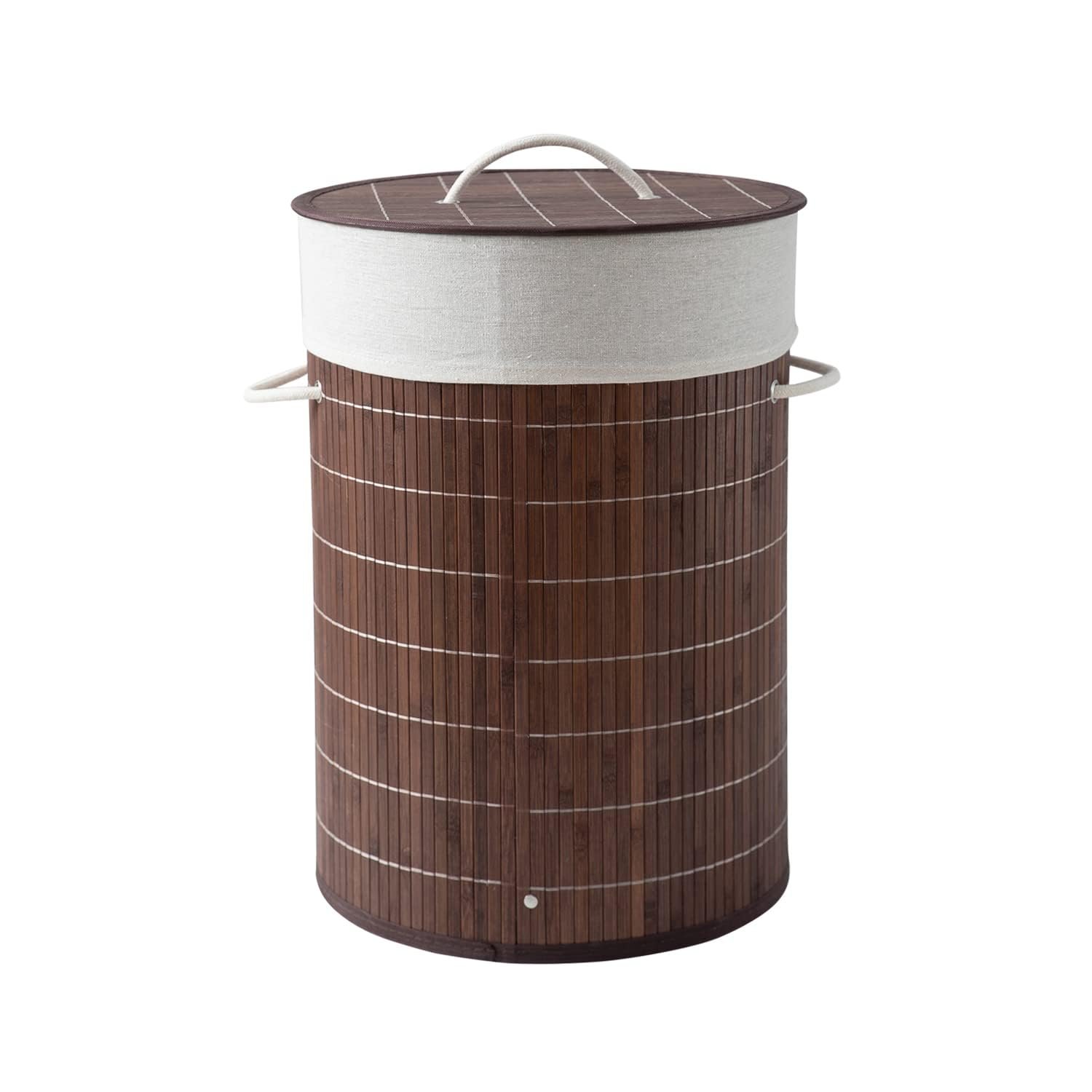 HK_BMB_LB_LD_CBR_1 Exclusive Foldable Bamboo Laundry Basket with Lid, Eco-Friendly, Large - Brown