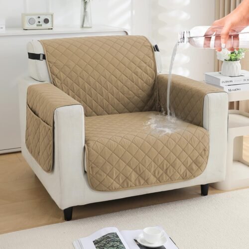 Waterproof Sofa Covers – Quilted Camel Sofa Mat with TPU Layer, Quick-Dry Polyester & Armrest Pockets