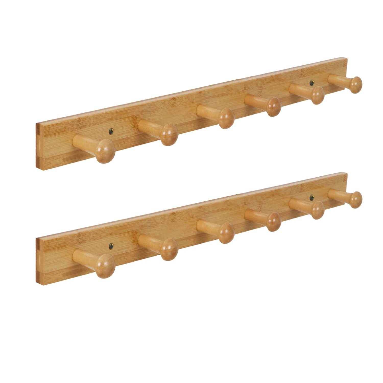 HK-BMBO-HKR59-Pack2 Heavy Duty Bamboo Wooden Wall Hooks – Hook Rail for Clothes, Coats, Hats & More, Pack of 2
