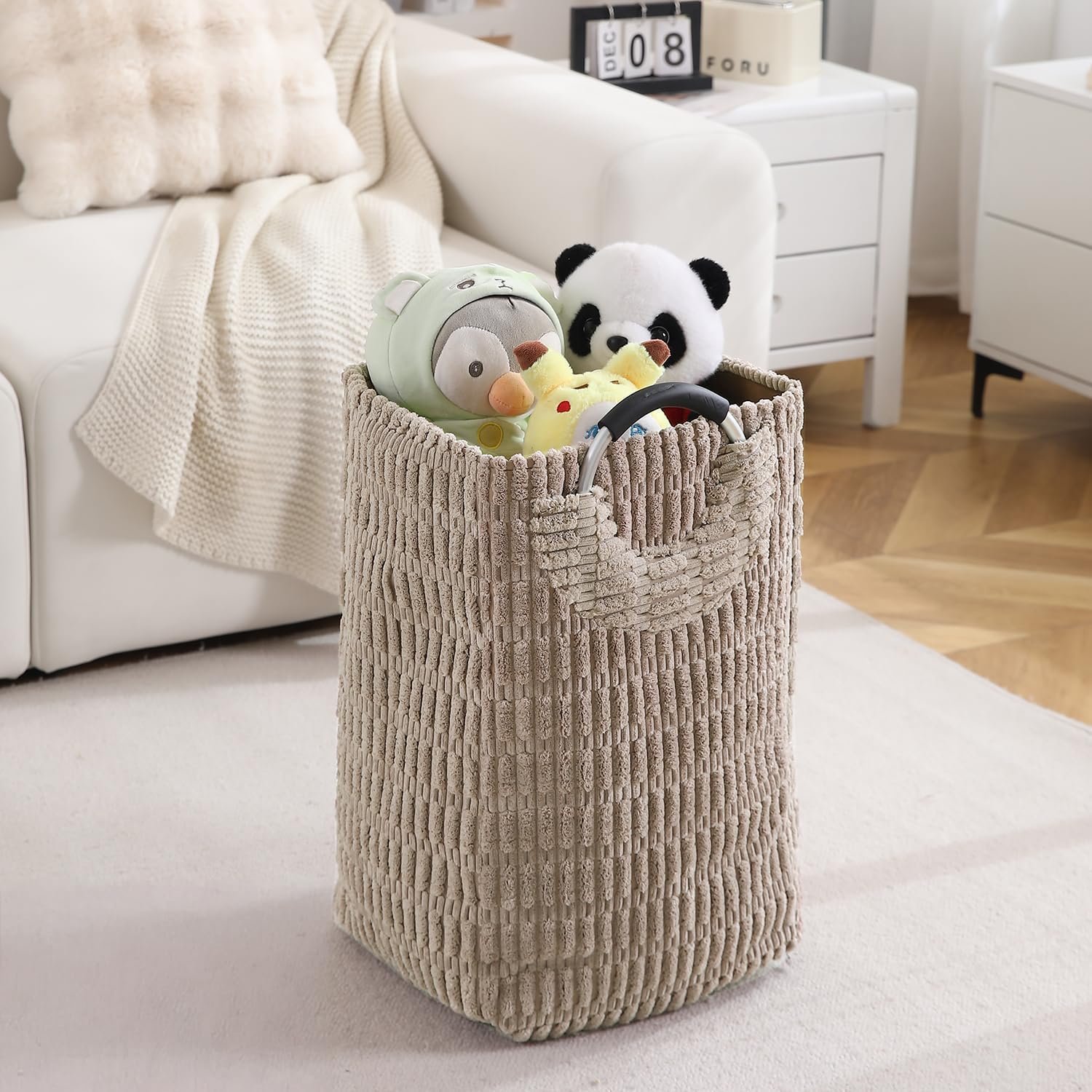 HK-LBSKT-LB1 Premium Folding Laundry Bag Hamper for Clothes Basket – Exclusive Collapsible Large Storage Basket with Handles, Latte Brown
