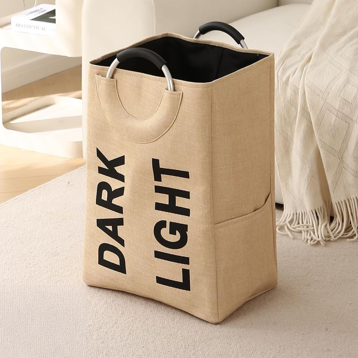 Exclusive Folding Laundry Bag for Clothes – Collapsible Laundry Hamper & Storage Basket, Beige, Large 53 Ltr