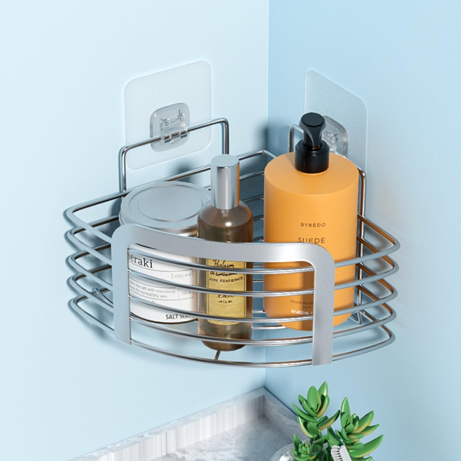 Bathroom CornBathroom Corner Shelves – Stainless Steel Storage Shelf with Magic Sticker, No Drill, Waterproof & Heavy Duty, 5KG Capacityer Shelves
