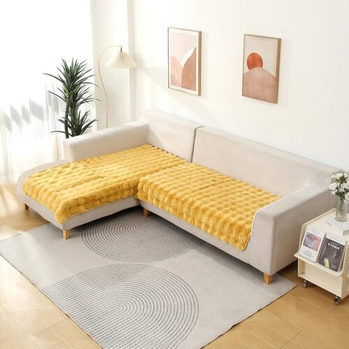 Luxury Faux Rabbit Fur Sofa Cover Mats – Anti-Slip, Washable for L Shape & 1/2/3/4 Seater Sofas