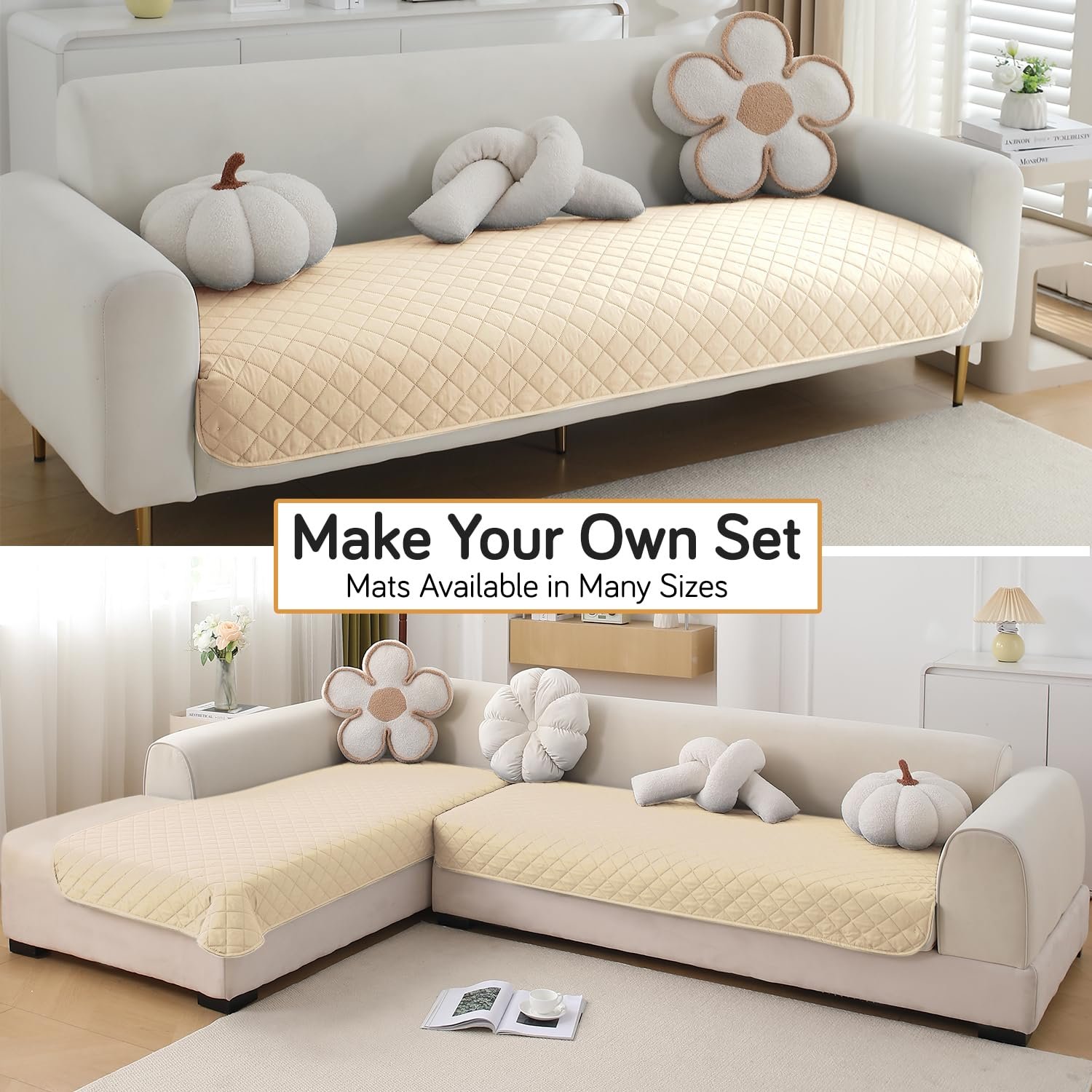 Waterproof Sofa Cover Quilted Mats – For Regular & L Shape Sofas (1/2/3 Seater)