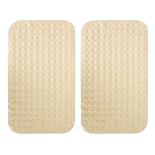 Anti-Skid Shower Mat for Bathroom – Large Non-Slip Bath Mat with Suction Cups, Drain Holes & Foot Scrubber Massage (Biege, PVC, 46 x 78 cm) - Pack of 2