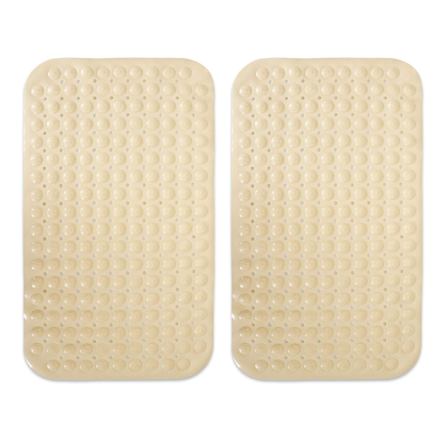 HK-SMAT-Pack2-46x78-BG1 Anti-Skid Shower Mat for Bathroom – Large Non-Slip Bath Mat with Suction Cups, Drain Holes & Foot Scrubber Massage (Biege, PVC, 46 x 78 cm) - Pack of 2